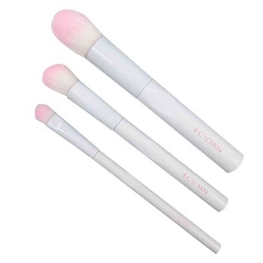 Crown Pro Makeup Brush Trio 3pc White Pink Face Eye Brushes New Beauty Set